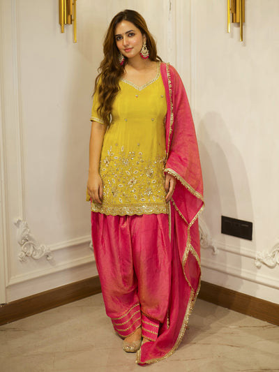 YELLOW &  PINK PATIYALA SET