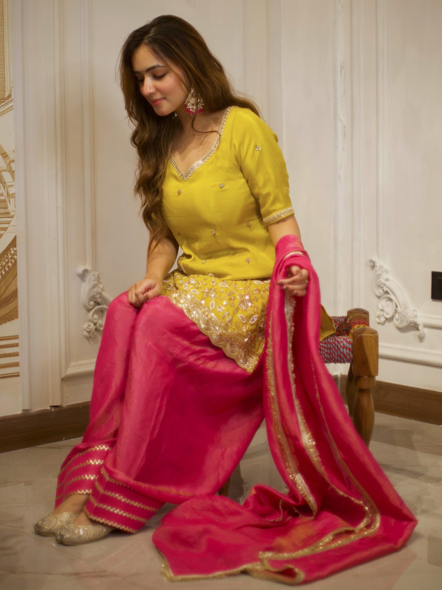 YELLOW &  PINK PATIYALA SET