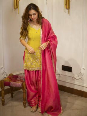 YELLOW &  PINK PATIYALA SET