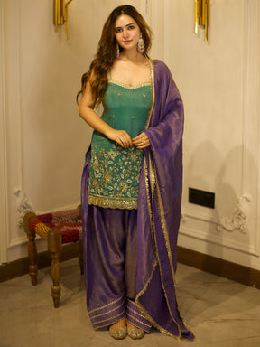 TEAL GREEN & BLUE PATIYALA SET