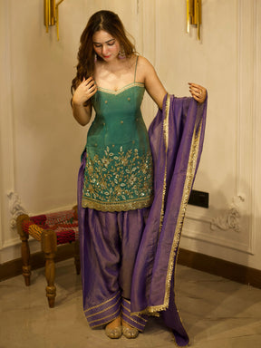 TEAL GREEN & BLUE PATIYALA SET