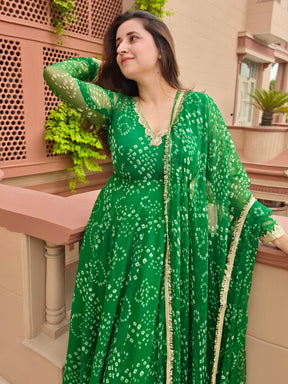 Green Bandhej Anarkali