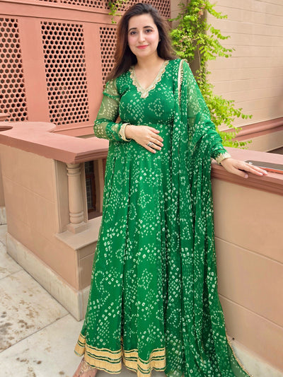 Green Bandhej Anarkali