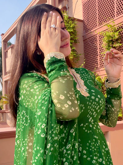 Green Bandhej Anarkali