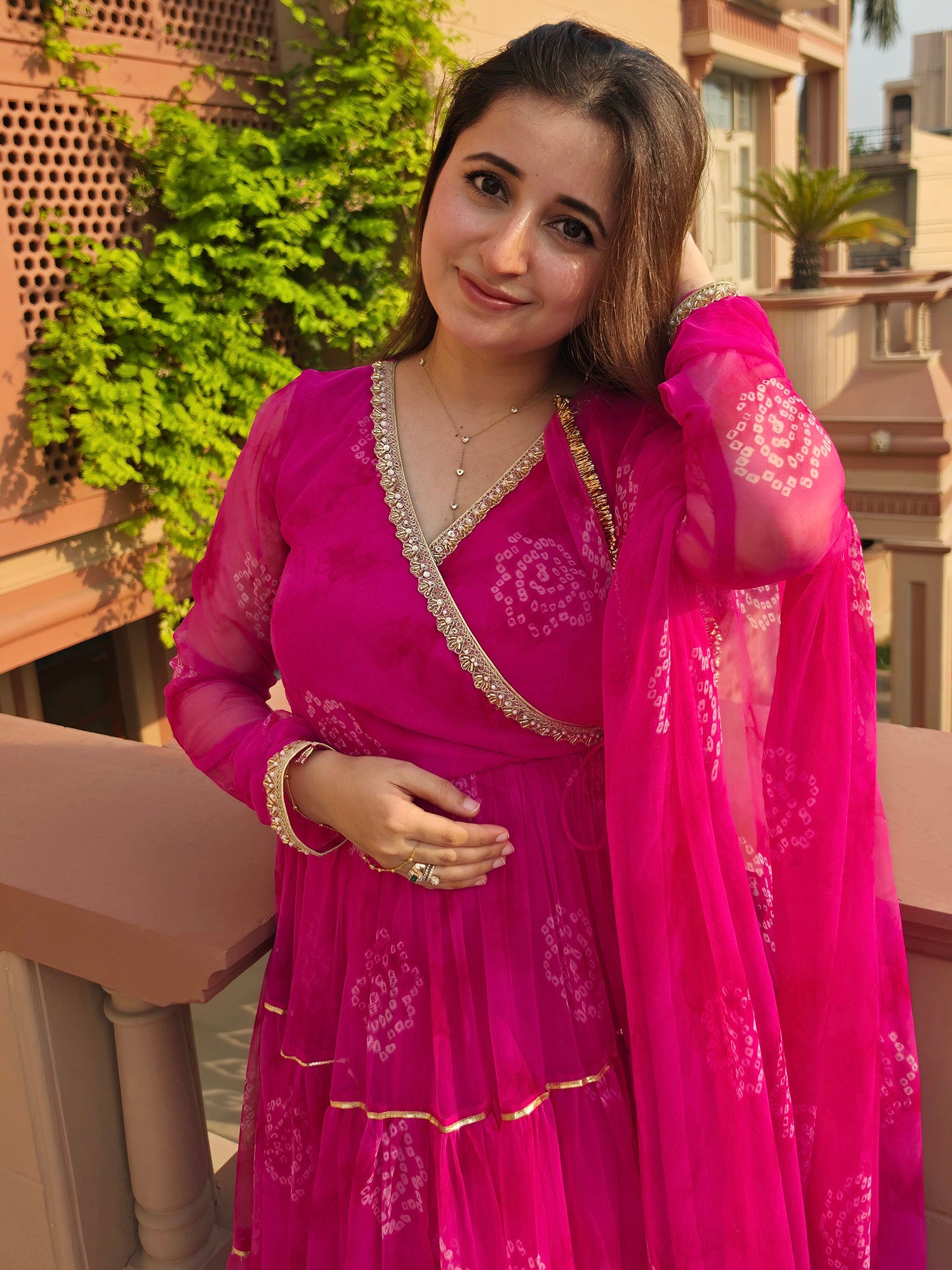 Pink Bhandhej Anarkali