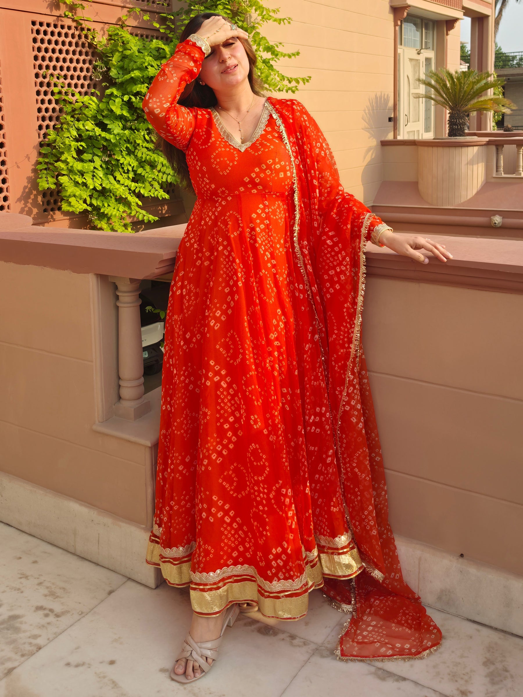 Orange Bandhej Anarkali