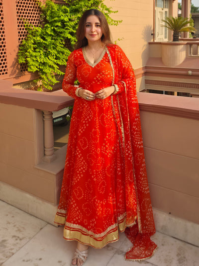 Orange Bandhej Anarkali