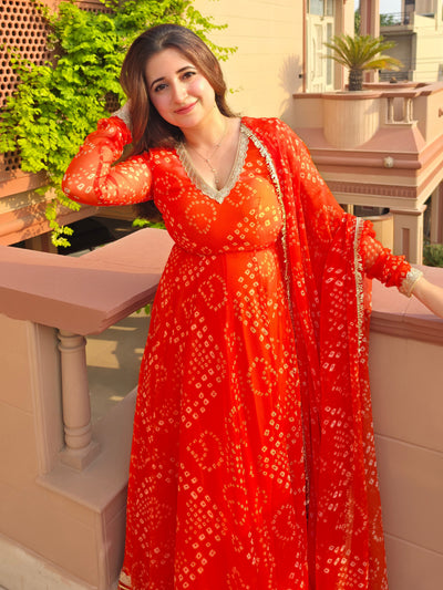Orange Bandhej Anarkali
