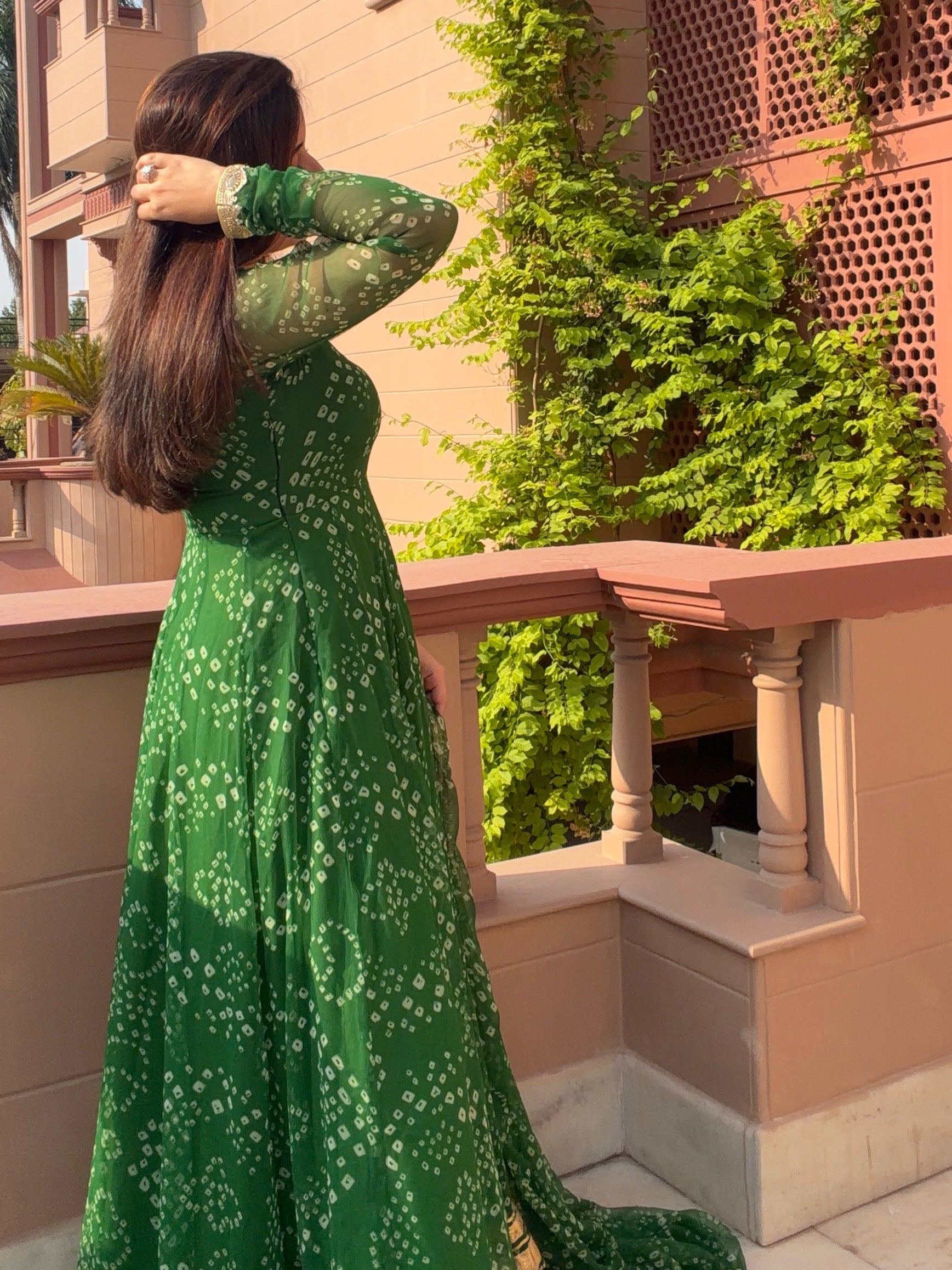 Green Bandhej Anarkali