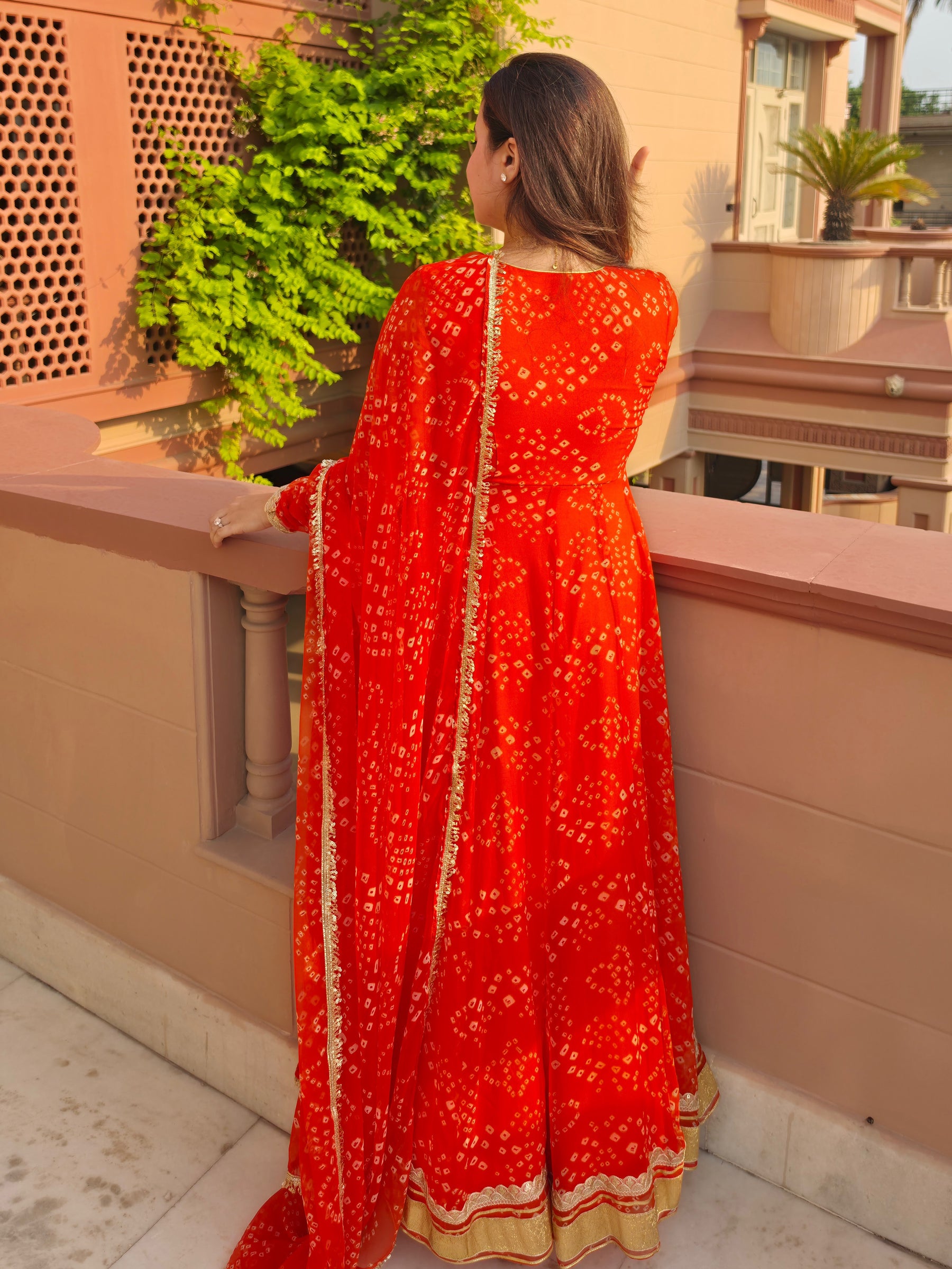 Orange Bandhej Anarkali