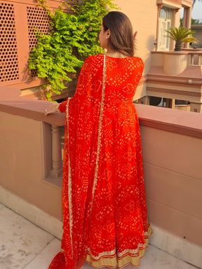Orange Bandhej Anarkali