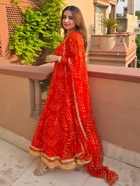 Orange Bandhej Anarkali