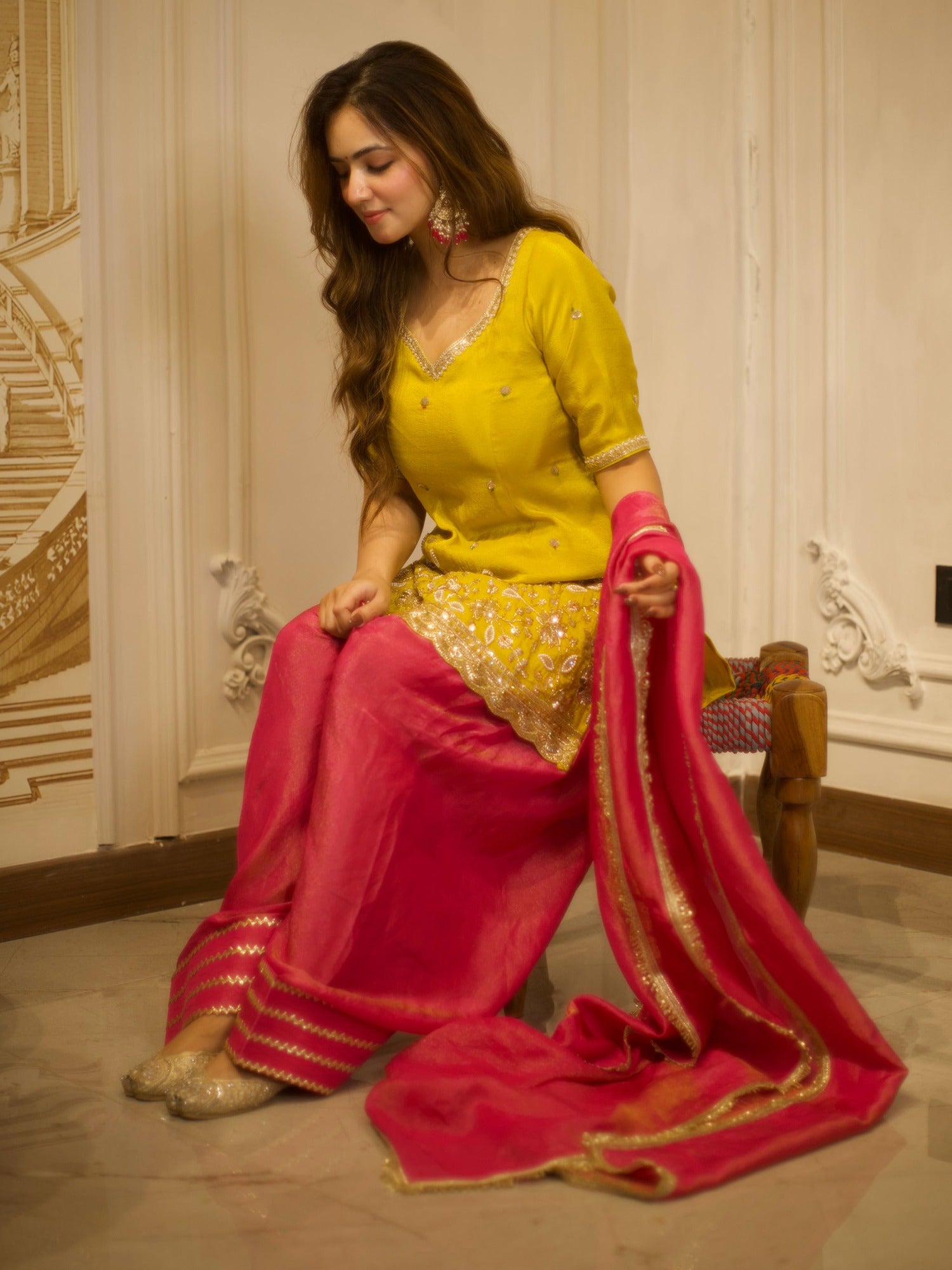 YELLOW &  PINK PATIYALA SET