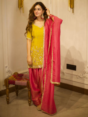YELLOW &  PINK PATIYALA SET