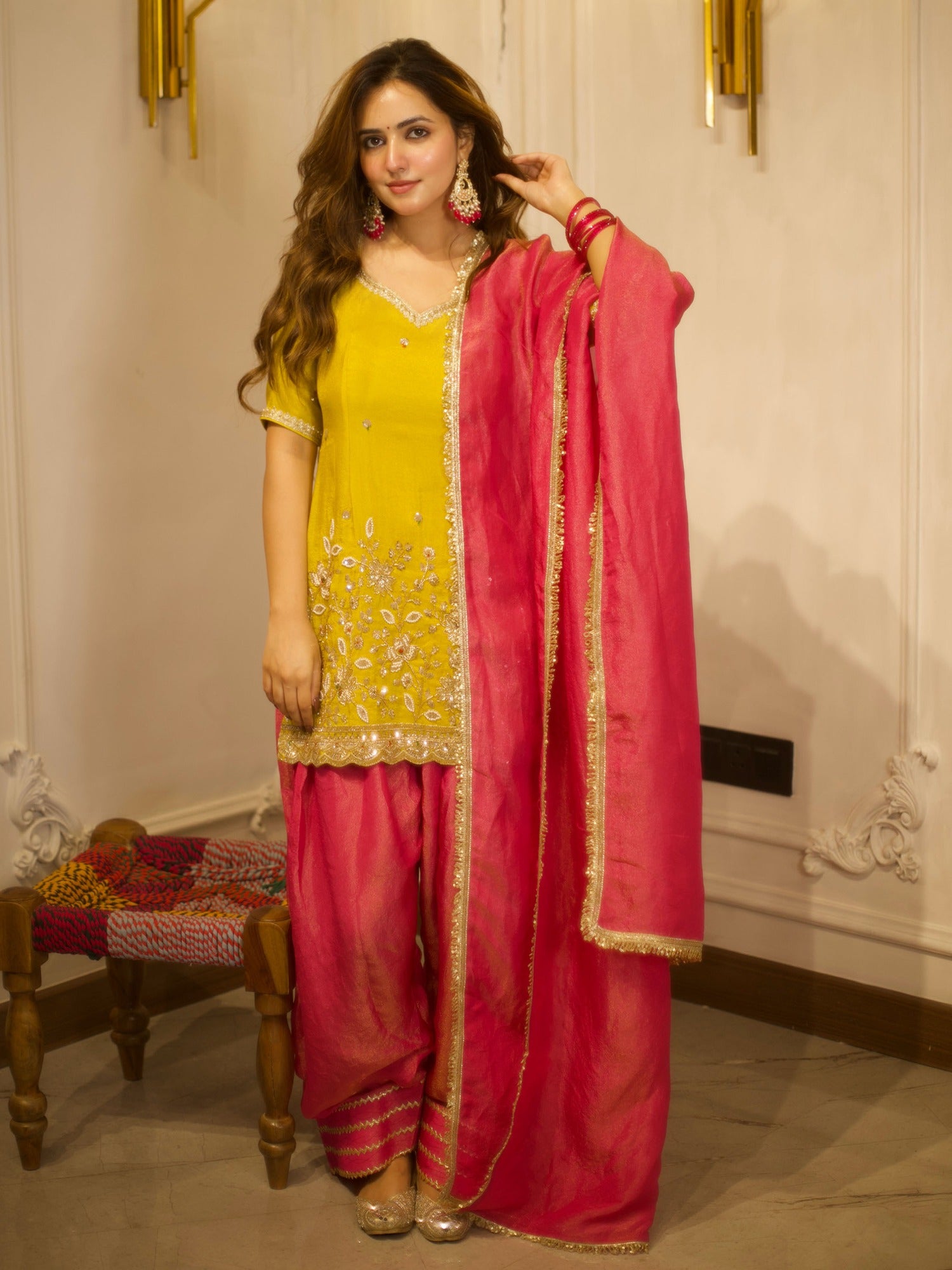 YELLOW &  PINK PATIYALA SET