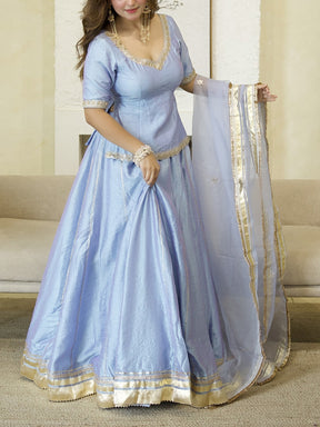 LIGHT BLUE PEPLUM BLOUSE WITH LEHENGA