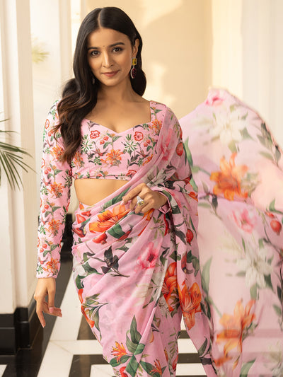Tropical Radiance Pink Pre drape Saree