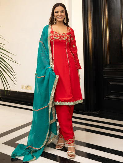 Jasmin Bhasin Red Patiala set