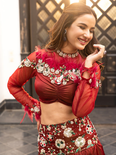 Western Whimsy Maroon Lehenga Set