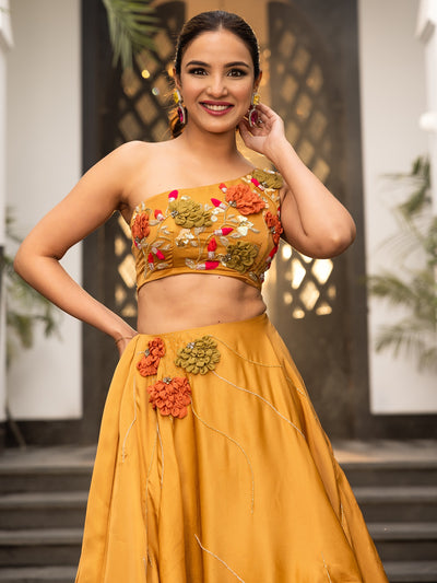 Western Whimsy Golden Lehenga Set