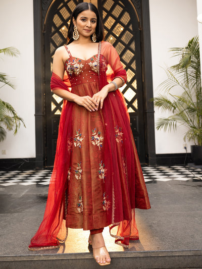 The Royals Maroon Anarkali Set