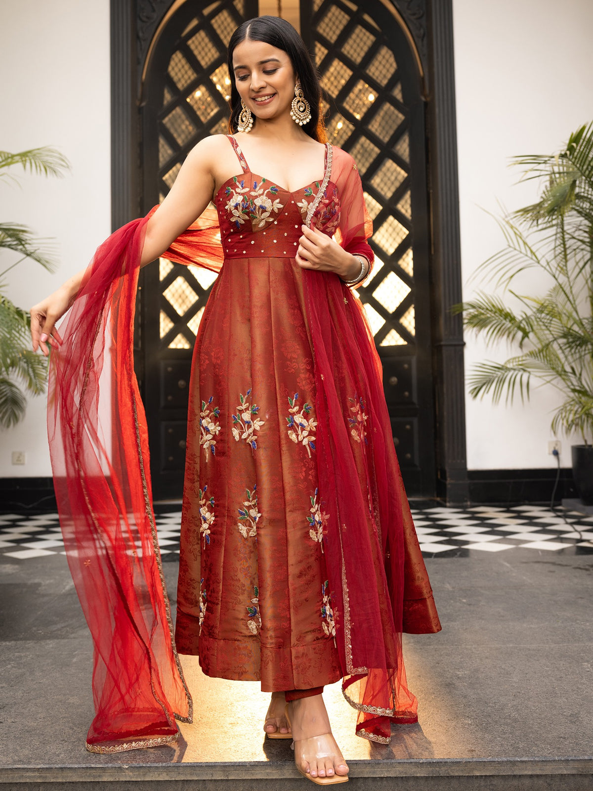 Noor Maroon Anarkali Set