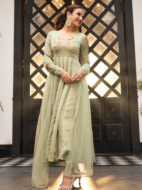 Pastel Teal Green Anarkali MHK252