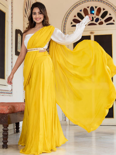 Yellow Silk Lehenga Saree