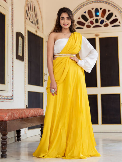 Yellow Silk Lehenga Saree