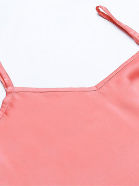 Bride Embroidered Pink Silk Shorts With Camisole Set