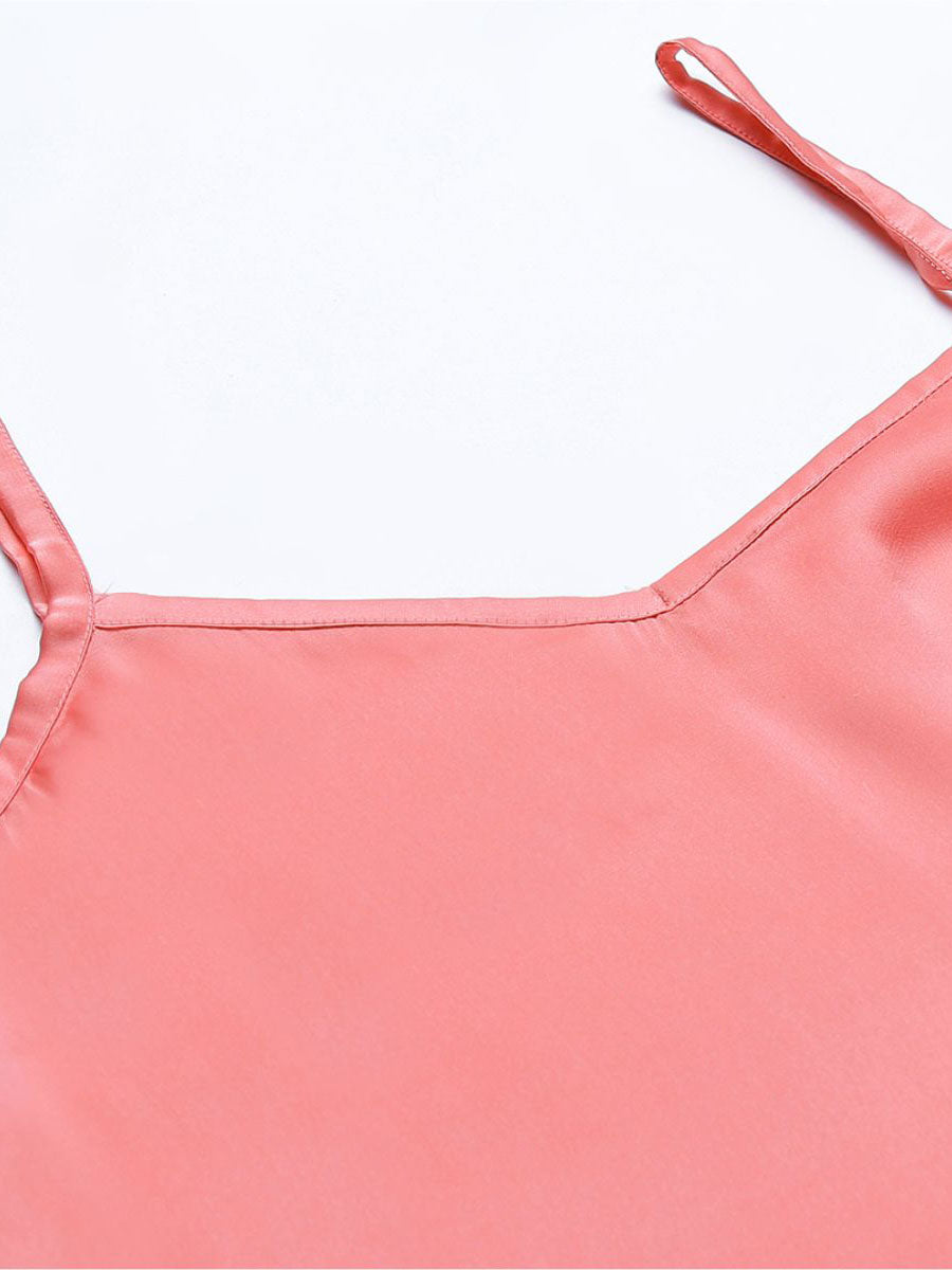 Bride Embroidered Pink Silk Shorts With Camisole Set