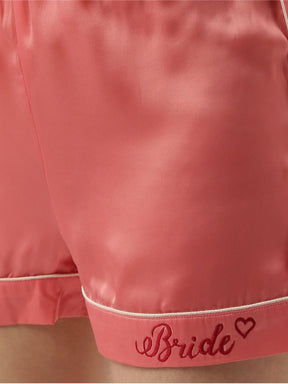 Bride Embroidered Pink Silk Shorts With Camisole Set