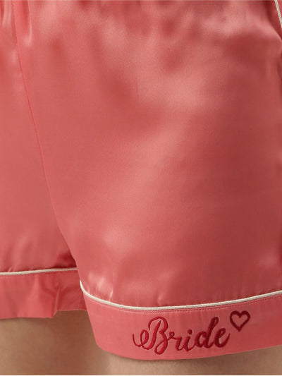 Bride Embroidered Pink Silk Shorts With Camisole Set