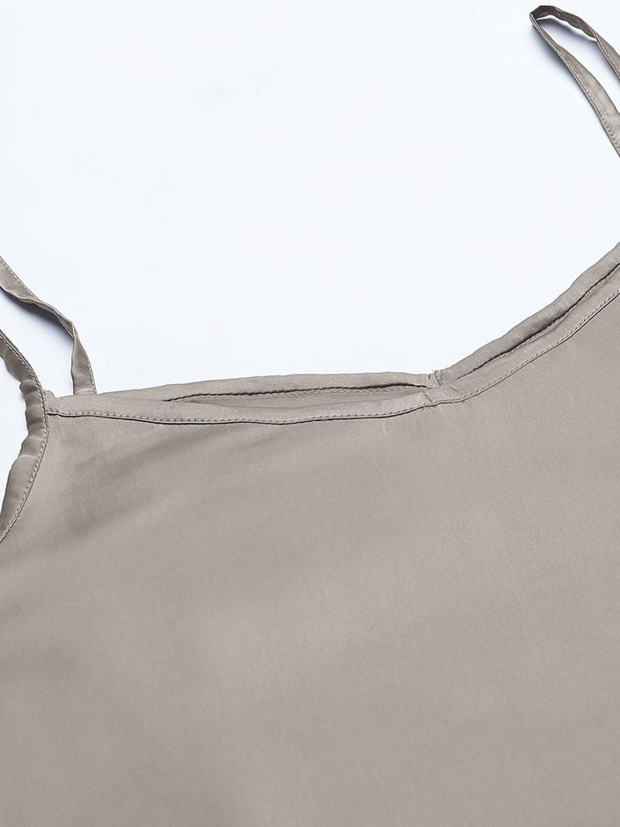 Bride Embroidered Grey Silk Shorts With Camisole Set