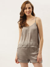 Bride Embroidered Grey Silk Shorts With Camisole Set