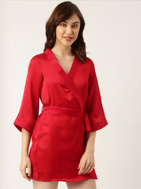 Bridesmaid Embroidered Red Silk Robe