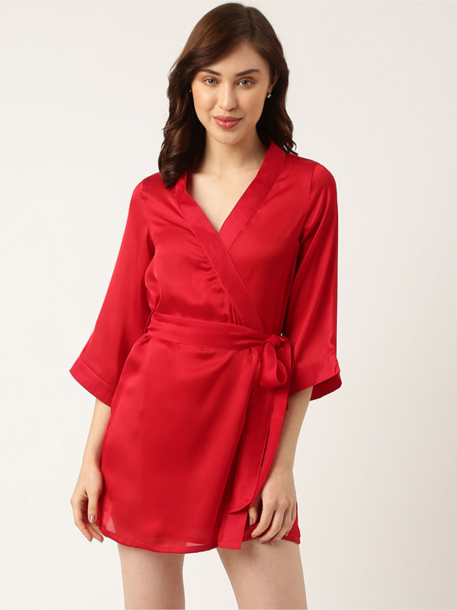 Bridesmaid Embroidered Red Silk Robe