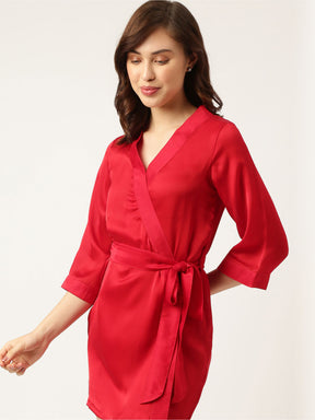 Bridesmaid Embroidered Red Silk Robe