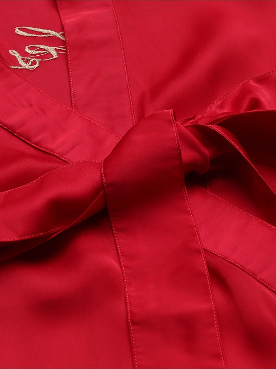 Bridesmaid Embroidered Red Silk Robe