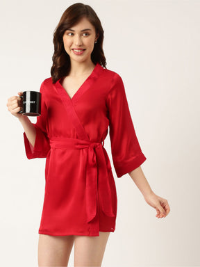 Bridesmaid Embroidered Red Silk Robe