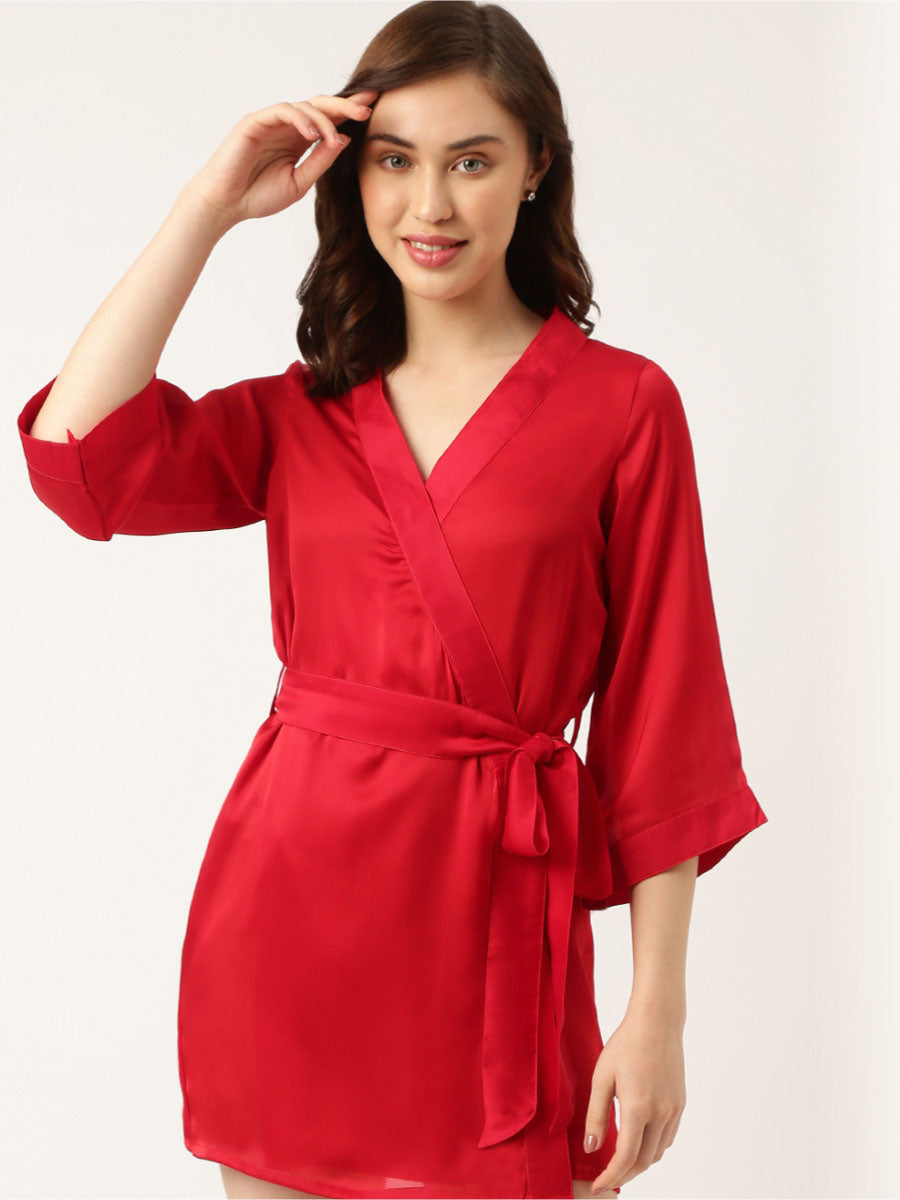 Bridesmaid Embroidered Red Silk Robe