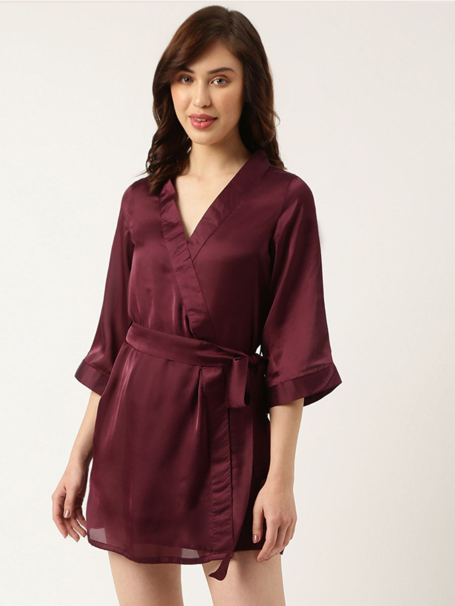 Bridesmaid Embroidered Purple Silk Robe