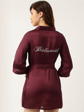 Bridesmaid Embroidered Purple Silk Robe
