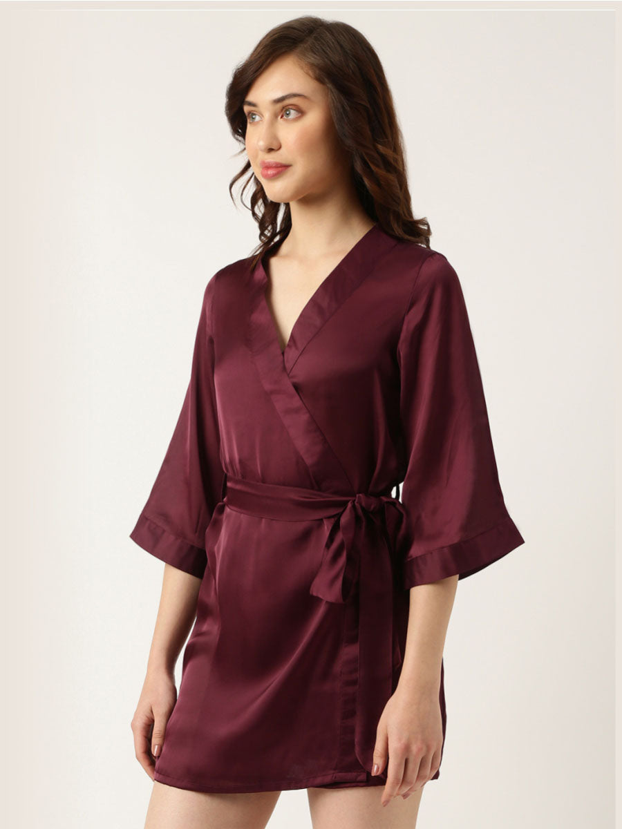 Bridesmaid Embroidered Purple Silk Robe