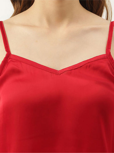 Bridesmaid Embroidered Red Silk Shorts With Camisole Set