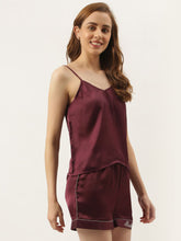 Bridesmaid Embroidered Purple Silk Shorts With Camisole Set