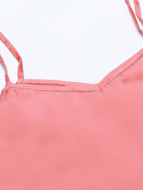 Bridesmaid Embroidered Pink Silk Shorts With Camisole Set