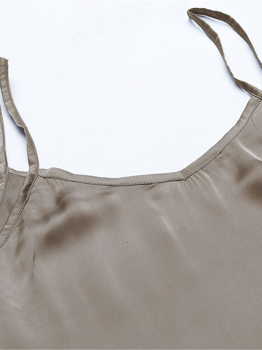 Bridesmaid Embroidered Grey Silk Shorts With Camisole Set