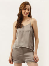 Bridesmaid Embroidered Grey Silk Shorts With Camisole Set