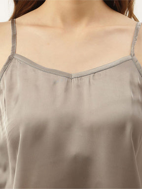 Bridesmaid Embroidered Grey Silk Shorts With Camisole Set